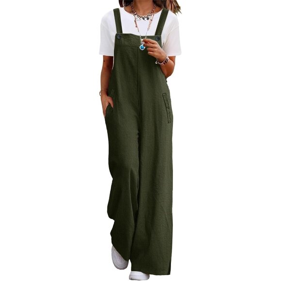 Women´s Pants Wide Leg Jumpsuits with Pockets - Army...